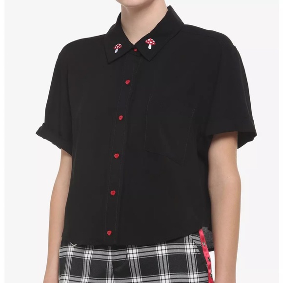 Hot Topic Tops - NWT Thorn & Fable Black Mushroom Heart Button Up Size XL